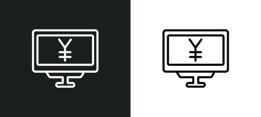 Poster - yen currency outline icon in white and black colors. yen currency flat vector icon from business collection for web, mobile apps and ui.
