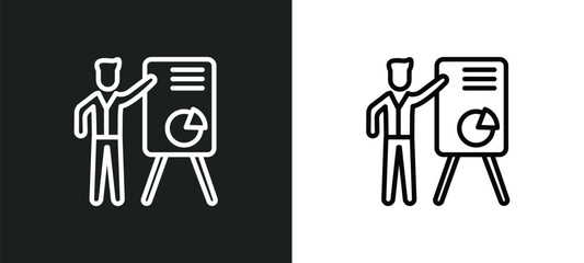 Poster - man presentation outline icon in white and black colors. man presentation flat vector icon from business collection for web, mobile apps and ui.