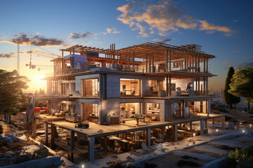 Poster - depicting the real estate and construction industry concept, highlighting the various elements assoc
