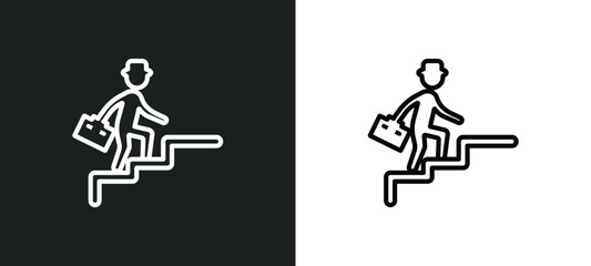 Wall Mural - climbing stairs outline icon in white and black colors. climbing stairs flat vector icon from behavior collection for web, mobile apps and ui.