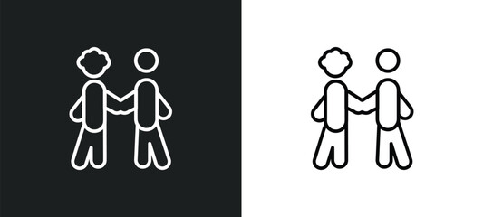 Poster - two men meeting outline icon in white and black colors. two men meeting flat vector icon from behavior collection for web, mobile apps and ui.