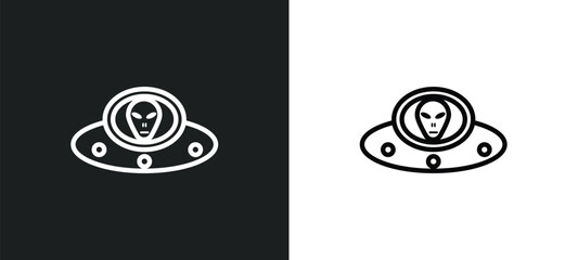 Poster - alien with aqualung outline icon in white and black colors. alien with aqualung flat vector icon from astronomy collection for web, mobile apps and ui.