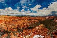 Digitally Created Watercolor Painting Of The A Snow Cover Amphitheater At Bryce Canyon National Park