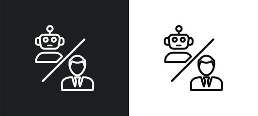 Poster - robots and humans outline icon in white and black colors. robots and humans flat vector icon from artificial intellegence collection for web, mobile apps ui.
