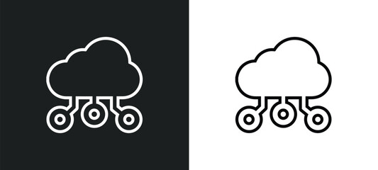 Poster - cloud intelligence outline icon in white and black colors. cloud intelligence flat vector icon from artificial intellegence collection for web, mobile apps and ui.