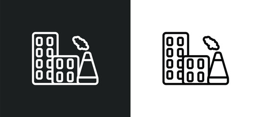 Poster - industrial building outline icon in white and black colors. industrial building flat vector icon fro