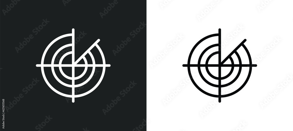 militar radar outline icon in white and black colors. militar radar ...