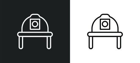 Poster - firefighter helmet outline icon in white and black colors. firefighter helmet flat vector icon from 