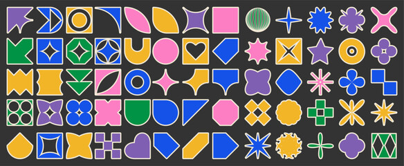 Aufkleber - Set of abstract aesthetic y2k geometric elements. Colorful retro vector shapes. EPS 10
