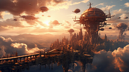 illustration of a steampunk city - ai generated image.