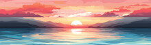 Sunset Over The Ocean Vector Simple 3d Smooth Cut Isolated Illustration
