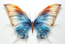 A Blue And Orange Butterfly On A White Surface. Generative AI Image.