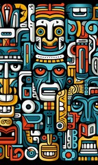 abstract tiki face design pattern phone wallpaper background