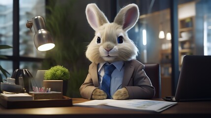 Wall Mural - Customer Service Cottontail: Fluffy Sales Consultant Bunny