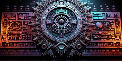 Poster - A digital image of a mayan calendar. Generative AI image.