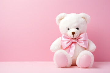 Lovable and pretty teddy bear with ribbon and giftbox, for child, childhood, birthday, party, gift, bed, bedtime 