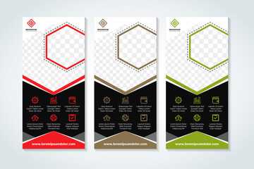 Poster - abstract hexagon roll up business banner design vertical template vector, cover presentation abstract geometric background, modern publication display and flag banner, layout in rectangle. photo space