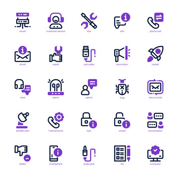 Tech Support Icon pack for your website design, logo, app, and user interface. Tech Support Icon mixed line and solid design. Vector graphics illustration and editable stroke.