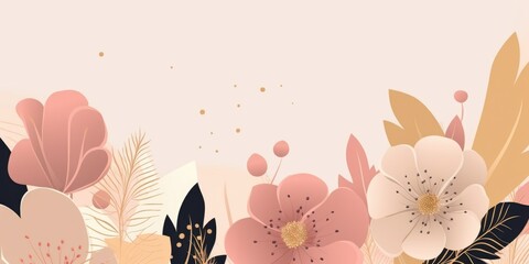 Wall Mural - Beautiful abstract gold and pink simple doodle cartoon floral design background. beautiful Generative AI AIG32
