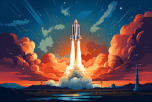 Illustration Of A Rocket Launching, Rocket Launching, Rocket Launching In Space, Illustration, Artwork. Generative AI.