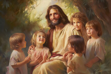 Jesus Christ With Joyful Children, Generative AI