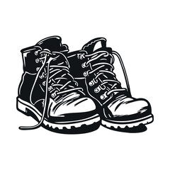 illustration of hiking boots. camping mountain shoes. simple black silhouette graphic. cartoon style