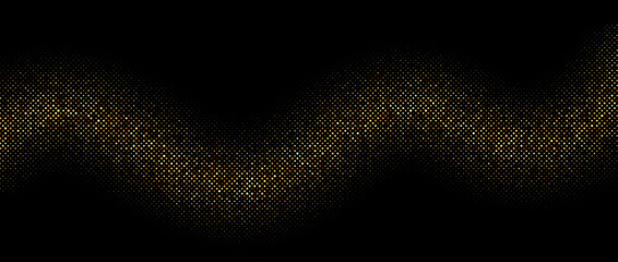 Poster - Golden halftone gradient wave background. Shining comic wavy glitter texture. Pop up dotted sparkles pattern wallpaper. Retro design template for banner, flyer, poster, presentation. Vector 