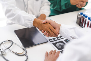 Wall Mural - Health Care Doctors and medical people group meeting teams discuss communication strategies. virus or surgery in hospital, Friendly medic service people.