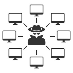 Vector illustration of hacker network icon in dark color and transparent background(PNG).