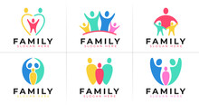 Colorful Family Logo Collection. Together Symbol With Happy And Fun Concept