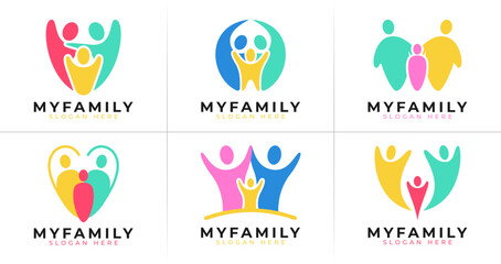 Wall Mural - Colorful family logo collections. Three people symbol with together and love concept