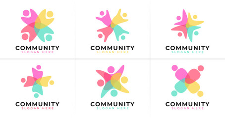 Wall Mural - Set of community logo design. Four people symbol with colorful and abstract concept