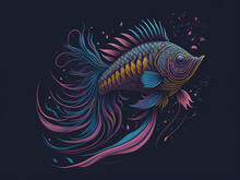 Beautiful Blue Fish Gracefully Glides Through The Water, Its Shimmering Scales Reflecting Shades Of While Its Delicate Pink Tail Adds A Touch Of Ethereal Elegance.