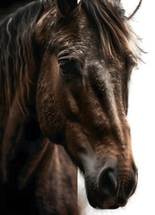 Wall Mural - Close up of a brown horse head isolated on white background