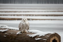 Snowy Owl Feather On A Frosted Log