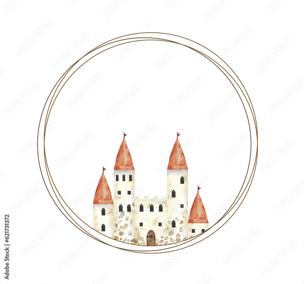 Frame with castle house wall, isolated on white. Garden manor barrier ...