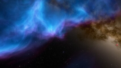 Cosmic background with a blue purple nebula and stars