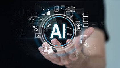 Aufkleber - Digital transformation management of Artificial Intelligence (AI) in the futuristic business, internet of things (IOT), new technology bigdata and business process strategy, interface and synchronize.