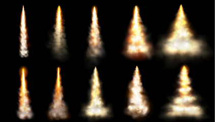 Wall Mural - rocket smoke speed fire trail cloud vector isolated effect. 3d realistic plane or jet launch contrai