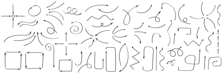 Wall Mural - curved arrows. set of vector hand drawn arrows. collection of pointers.
