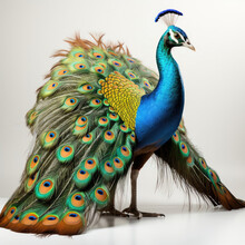 A Gorgeous Peacock Displaying Its Magnificent Tail Feathers In Full Splendor.