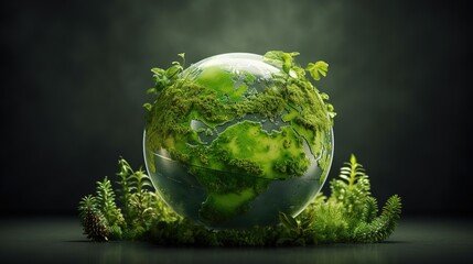 Poster - Save the green planet concept with green Earth globe, Earth Day. generative AI