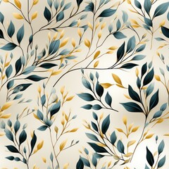 Poster - Seamless pattern of branches and leaves on a beige background. Generative AI