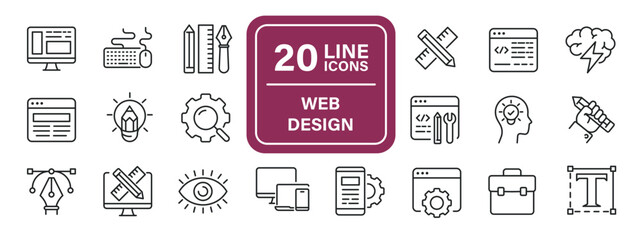 Web design line icons. Editable stroke. For website marketing design, logo, app, template, ui, etc. Vector illustration.