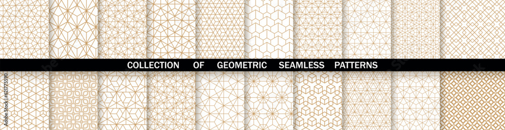 Geometric set of seamless gold and white patterns. Simpless vector ...