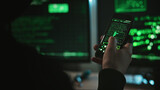 Fototapeta Nowy Jork - Cyber security hacker with smartphone