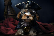 Studio Portrait Of Puppy Wearing Pirate Costume