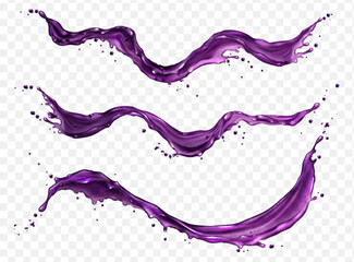 Wall Mural - purple grape juice splash vector berry water drop. isolated realistic blueberry cocktail drink flow 