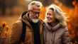 canvas print picture - Liebe im Herbst: Ein grauhaariges Paar verbringt einen glücklichen Spaziergang