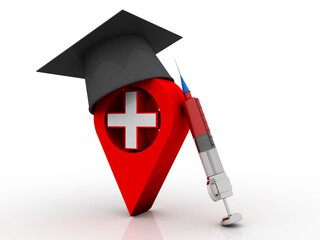 Poster - 3d rendering graduate cap on hospital navigation with Syringe

